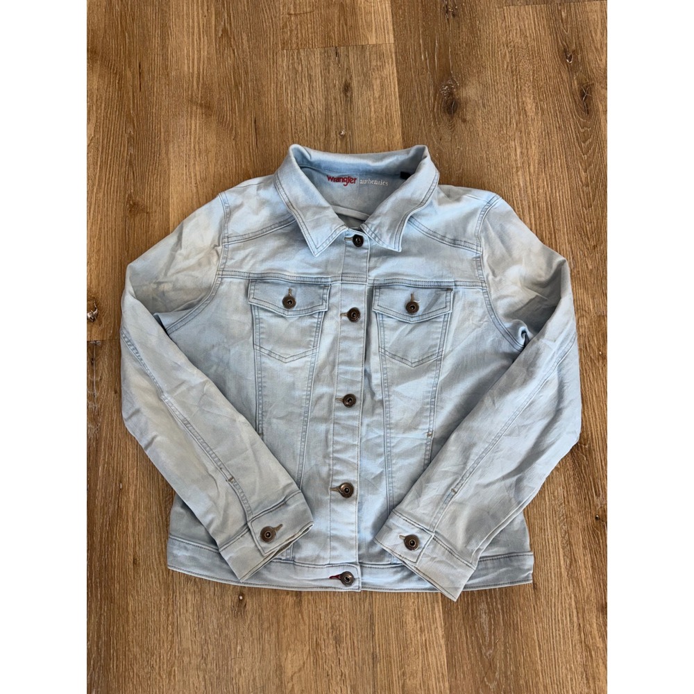 Wrangler Minimalist Denim Jacket Womens XL Light Blue Stretch Trucker Boho